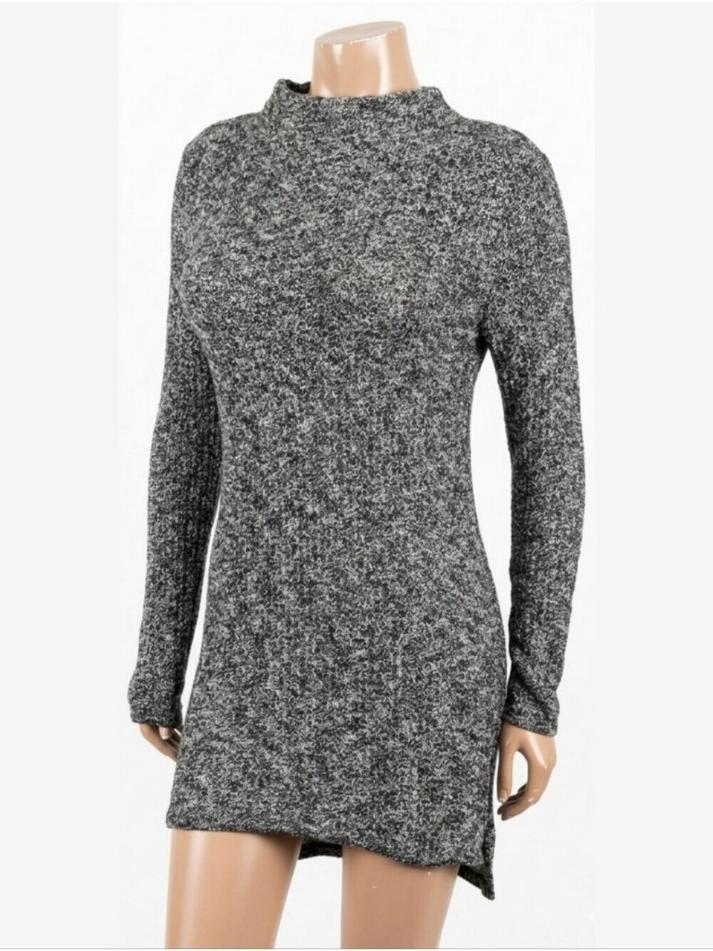 Stradivarius Grey Marled Knit Mock Neck Mini Dress Size Medium Tunic Sweater